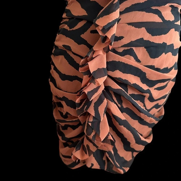 Allsaints US 6 Tiger Print Ruffle Accent Bodycon Dress Wedding Party All Saints - Picture 11 of 11